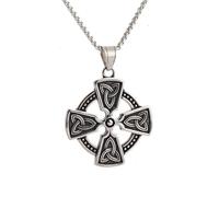 NIGHTCRUZ Collana con croce celtica solare, ciondolo in acciaio inox con nodo celtico irlandese Triquetra Trinity