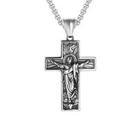 NIGHTCRUZ Collana con croce di Gesù a braccio aperto, in acciaio inox, ciondolo celtico con crocifisso, gioiello vintage per preghiera per cristiani