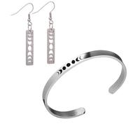 NIGHTCRUZ Set di 3 gioielli con fasi lunari, bracciale e bracciale con fasi lunari, orecchini pendenti a forma di strega