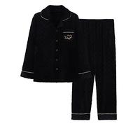 Nightdresses Winter Women Pajamas Set Warm Sleepwear Fleece Embroidery Pyjamas Suit Sleep Set Casual Home Wear (Color : Black Size : XL Code)