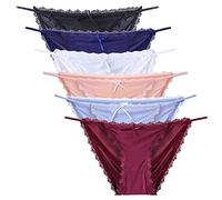 Nightease Mutandine Lingerie Donna String Bikini Slips Pizzo Biancheria Intima Culotte Seta di Ghiaccio (Confezione da 6) (L, 6 Colori)