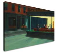 Nighthawks Nottambuli Edward Hopper, eho31 quadro stampato su tela Fine Art, Intelaiato Pronto da Appendere, assemblato a Mano, 150x90 cm