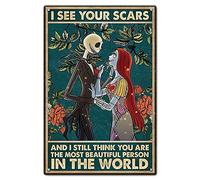 Nightmare Before Christmas, targa in metallo con Jack Skellington e Sally - I See Your Scars and I Still Think You're The Most Beautiful Person in The World, 30 x 20 cm