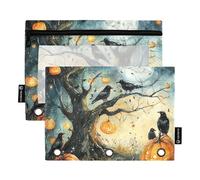 Nightmare Halloween Crows Pumpkins 3 anelli raccoglitore matita sacchetto con cerniera set di 2 cartelle cosmetici borsa contenitore di immagazzinaggio