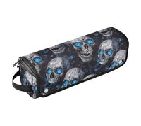 Nightmare Skull Blue Neon Eyes Halloween Hair Tool Travel Bag with Heat Resistant Pad Portable Travel Carry Case for Curling Iron Straightener Flat Hair Dryer Portable Travel Essentials