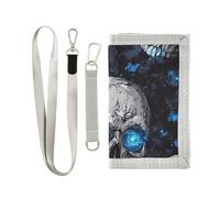 Nightmare Skull Blue Neon Eyes portafoglio trifold con fermasoldi per viaggio pop colorato billfold con cordino billetera minimalista para hombre, Occhi neon blu teschio incubo, 1 size