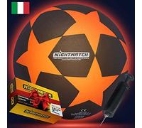 NIGHTMATCH Impermeabile Pallone da Calcio Luminoso - Divertimento Notturn - Pallone da Calcio Taglia 5 con Pompa e 6 Batterie Extra - Ideale per Grandi e Piccini - 2 LED Attivati con Sensore