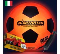 NIGHTMATCH Pallone da Calcio Luminoso - Taglia 5 - Set Completo - 2 LED Attivati con Sensore per Divertirsi al Buio - Ideale per Grandi e Piccini - Bright per Bambini