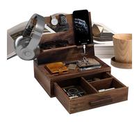 Nightstand Organizer - Wooden Phone Docking Station With Storage Drawer For Tidy Bedside Setup, Multifunction Design With Easy Access, Desk And Nightstand Organizer For Husband Dad Key Holder