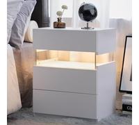Nightstands 3 Dresser per tavolo Bedroom End Table with Acrylic Board LED Bedside Tables for Bedroom Living Room Bedside Furniture (White)