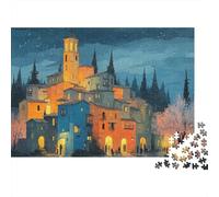 Nighttime Village Scene 1000 Pezzi Puzzle Difficile Serata Gioco Famiglia Villaggio Colorato Illuminato sotto Cielo Notturno Premium Robusto Alta Qualità Vivace Stimolante Antistress 70x50cm/1000pz