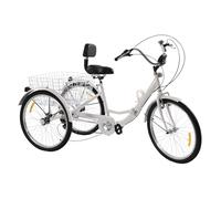 NIGORIY 24 pollici triciclo per adulti, bicicletta a 7 marce, pieghevole, 3 ruote, portata 140 kg, con luce LED e porta bicchiere d'acqua (bianco)