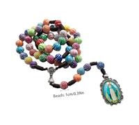NIHENHAO Collana Rosario Vintage con Perline Colorate e collane con Ciondolo Lega Religiosa in Legno Acrilico