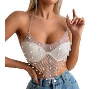 NIHENHAO Elegante ciondolo a forma di canottiera con perle, catenina per il corpo con perle uniche, elegante accessorio per il corpo per Trendsetter