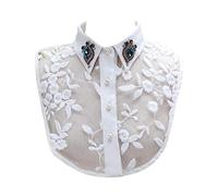 NIHENHAO Mezza Camicia Staccabile con Risvolto in Cristallo Finto da Donna Perle finte in Pizzo Colletto Finto in Poliestere