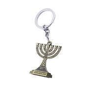 NIHENHAO Portachiavi ebraico per celebrazione Hanukkah, in lega di zinco, candelabro di Gerusalemme, simbolismo ebraico, forma Menorah, bronzo antico