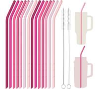 NiHome 14 cannucce in silicone riutilizzabili per Stanley 40oz 30oz - 35,5 cm extra lunghe e flessibili cannucce ritagliabili per grandi bottiglie d'acqua - con spazzole per la pulizia (serie rosa)