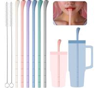 NiHome 6 cannucce antirughe in silicone per bicchieri Stanley da 1,134 g e 850,5 g, con spazzole, lunghezza personalizzabile, senza pieghe, per tazze di varie dimensioni, cannucce riutilizzabili per