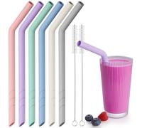 NiHome 6 cannucce extra larghe riutilizzabili in silicone piegato, per boba, frullati, tè a bolle, cannucce ecologiche piegate per bevande spesse, sicure per i bambini, lunghezza personalizzabile, 2