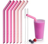 NiHome 6 cannucce in silicone riutilizzabili, extra larghe per boba, frullati e bolle, lunghezza tagliabile, senza BPA, con 2 spazzole per la pulizia (rosa gradiento)