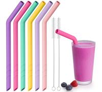 NiHome 6 cannucce in silicone riutilizzabili, extra larghe per boba, frullati e bolle, lunghezza tagliabile, senza BPA, con 2 spazzole per la pulizia, lavabili in lavastoviglie (colori per bambine)