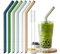 NiHome 6 cannucce in silicone riutilizzabili, extra larghe per boba, frullati e bolle, lunghezza tagliabile, senza BPA, con 2 spazzole per la pulizia, lavabili in lavastoviglie (colori naturali)