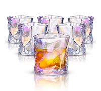 NiHome Bicchieri da whisky in cristallo 6 once Set di 6 bicchieri da bar iridescenza forma irregolare design intrecciato soffiato a mano senza piombo