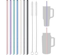 NiHome Cannucce in silicone da 35,6 cm, confezione da 7 per tazze Stanley e bottiglie grandi, lunghezza personalizzabile, cannucce riutilizzabili per uso alimentare, con 2 spazzole per la pulizia,
