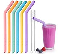 NiHome Confezione da 6 cannucce extra larghe riutilizzabili in silicone piegato, per boba, frullati, tè a bolle, ecologiche e colorate per bevande spesse, sicure per i bambini con lunghezza