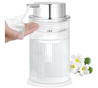 NiHome Dispenser di sapone per le mani in schiuma multifunzionale in vetro con elegante motivo a righe, ad alta capacità, facile da riempire, per uso domestico e commerciale, durevole, con pompa in