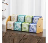 NiHome Organizer per borse da tè a 2 livelli con pannelli acrilici trasparenti e cornice in bambù, 8 scomparti per contenere 80 sacchetti da tè, porta tè spaziale per uso domestico, ufficio o caffè