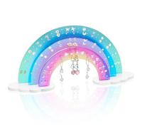 NiHome Organizer per orecchini arcobaleno in acrilico a 3 livelli, 35,6 cm di larghezza x 16 cm di altezza, design leggero e resistente, 140 fori per 70 paia, fila anteriore unica per orecchini