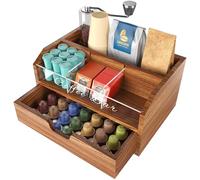 NiHome Organizer per stazioni di caffè in legno massello e acrilico, con cassetto, scomparti regolabili multiuso, per casa, ufficio, hotel, cucina, bancone per tè, zucchero, tazze