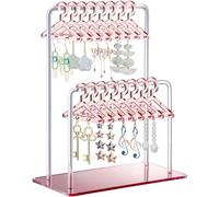 NiHome Porta orecchini in acrilico con design unico a doppio livello, graziose grucce in miniatura con spazioso spazio per 48 paia, finitura a specchio, per la casa e gli showroom al dettaglio (oro
