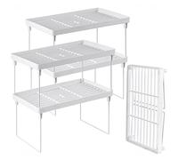NiHome Scaffale pieghevole impilabile in plastica, da cucina, da 4 pezzi, per armadio da cucina, organizer e ripiani impilabili, espandibili, per bancone, dispensa