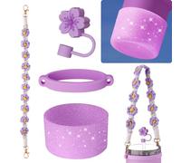 NiHome Set di accessori per bicchieri Stanley da 567 g, 850 g, 1134 g, include manico in colori coordinati, anello in silicone, tappo di paglia e base glitterata, aggiunte scintillanti per migliorare