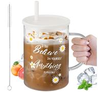 NiHome Tazza con manico in vetro da 935,5 g con coperchio e cannuccia (bianco)