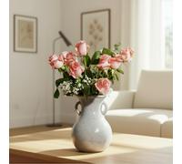 NiHome Vaso da fiori in vetro trasparente da 20,3 cm, vaso decorativo artistico con doppi manici per casa, matrimonio, ufficio (ceramica sintetica)