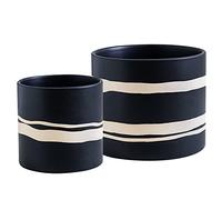 Nihow Moderno vaso in ceramica, 12,7 cm + 17,8 cm, per tutte le piante da interno, robusto vaso con foro di drenaggio e tappi in gomma, colore nero semi-opaco e naturale, piante non incluse
