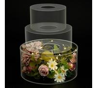 NIHUIFDPY 3 alzate per torte riempibili in acrilico trasparente con filo di luce, 15 cm + 20 cm + 25 cm, impilabili, centrotavola per cupcake, scatole decorative per matrimoni, baby shower, compleanni