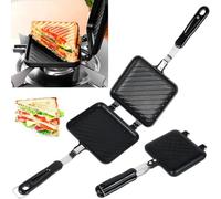 NIHUIFDPY Set di Accessori per il Campeggio, Piastra per Panini Doppio Lato Antiaderente con Manici Resistente al Calo, Padella per Frittata Multifunzione per Colazione, per Casa, All'aperto