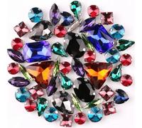 NIHUJALE Strass, 50 Pezzi/Borsa in Argento con incastonatura a Griffe for Cucire Strass 11 Forme Mix Zaffiro AB Colore Cristallo di Vetro(Dark Colors Mix 50Pcs)