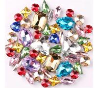NIHUJALE Strass, 50 Pezzi/Borsa in Argento con incastonatura a Griffe for Cucire Strass 11 Forme Mix Zaffiro AB Colore Cristallo di Vetro(Light Colors Mix 50Pcs)