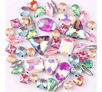 NIHUJALE Strass, 50 Pezzi/Borsa incastonatura ad Artiglio in Argento, Forme di Strass da Cucire, Mix di Vetro olivina, Cristallo, Abito Fai da Te(Jelly AB Mix)