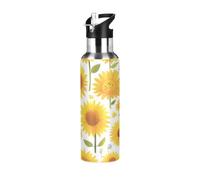Niigeu Fiore Di Girasoli Dei Cartoni Animati Anime Bottiglia Acqua Acciaio Inox, Isolato Borraccia Termica Senza BPA per Bevande Calde e Fredde per Bambini Sport Ciclismo Scuola (600ml/1L)