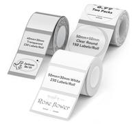 NIIMBOT 3 rotoli di etichette per stampante per etichette B1/B21/B3S, bianco, 50 x 30 mm, trasparente, 40 x 30 mm, rotonde, trasparenti, 50 x 50 mm