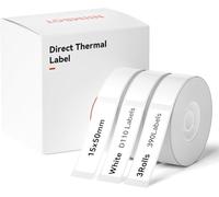 NIIMBOT Etichette per D110 D11 D101 H1S, Etichette Termiche Autoadesive 15x50 mm, 3 Rotoli, Bianco