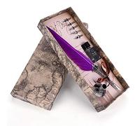 Niiyen Set di Penne Piuma, Penna Stilografica Retrò Classica, Penna a Immersione con 5 Punte, Regalo per Natale, San Valentino (Viola)