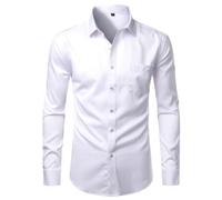 Niiyyjj Camicie da uomo in fibra di bambù slim fit camicia casual senza pieghe camicia da sposa elastica non stirata, bianco, L
