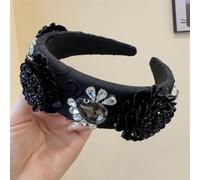 Niiyyjj Cerchietti per capelli da donna con strass, fatti a mano, larghi, con perline, vintage, imbottiti, accessori per capelli neri